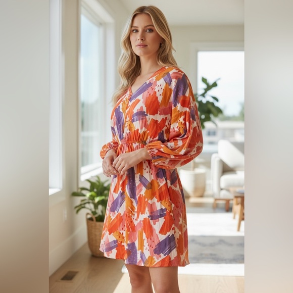 Emily Wonder Vibrant Long Sleeve Abstract Dress - Picture 4 of 4
